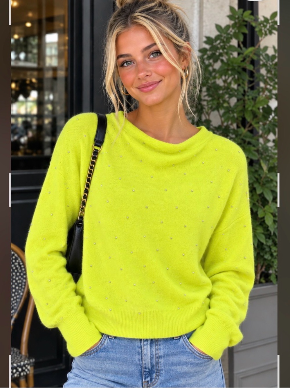 NWT!  $99 DKNY SOLD OUT Sweater in Limonata with Silver Microbeads